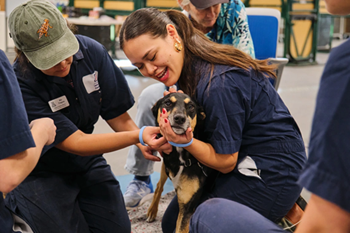 Student working with dog
